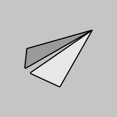 Kağıt uçak, mesaj gri tonlama simgesi. E-ticaret tabelası. Web sitenizin tasarımı için grafik sembolü, logo, uygulama, UI. Vektör illüstrasyonu, EPS10.