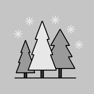 Kar ormanı vektörü gri tonlama simgesini izole etti. Kış işareti. Seyahat ve turizm web sitesi ve uygulama tasarımı, logo, uygulama, UI için grafik sembolü