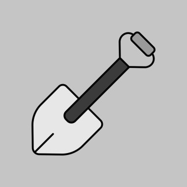 Keşif için kamp küreği, gri tonlama ikon vektörünü izole etti. Seyahat ve turizm web sitesi ve uygulama tasarımı, logo, uygulama, UI için grafik sembolü