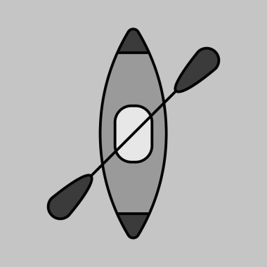 Kürek vektörlü kano gri tonlama simgesini izole etti. Kamp tabelası. Seyahat ve turizm web sitesi ve uygulama tasarımı, logo, uygulama, UI için grafik sembolü