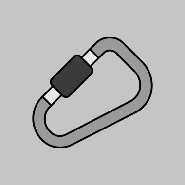 Karabina vektörü gri tonlama simgesini izole etti. Kamp ve yürüyüş işareti. Seyahat ve turizm web sitesi ve uygulama tasarımı, logo, uygulama, UI için grafik sembolü