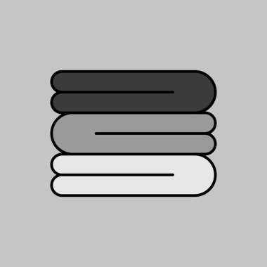 Katlanmış banyo havluları ya da peçeteler gri tonda izole edilmiş bir ikon. Otel tabelası. Seyahat ve turizm web sitesi ve uygulama tasarımı, logo, uygulama, UI için grafik sembolü