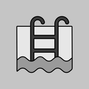 Yüzme havuzu düz vektörü izole edilmiş gri tonlama simgesi. Seyahat ve turizm web sitesi ve uygulama tasarımı, logo, uygulama, UI için grafik sembolü