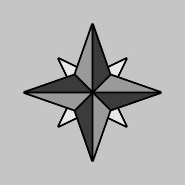 Rüzgar gül vektörü gri tonlama simgesini izole etti. Navigasyon işareti. Seyahat ve turizm web sitesi ve uygulama tasarımı, logo, uygulama, UI için grafik sembolü