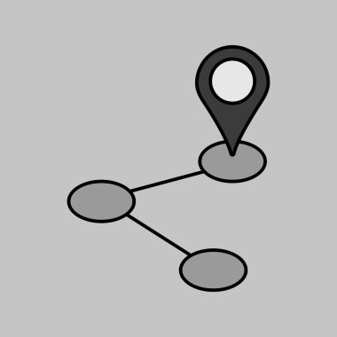 Rota vektörü gri tonlama simgesini izole etti. Navigasyon işareti. Seyahat ve turizm web sitesi ve uygulama tasarımı, logo, uygulama, UI için grafik sembolü