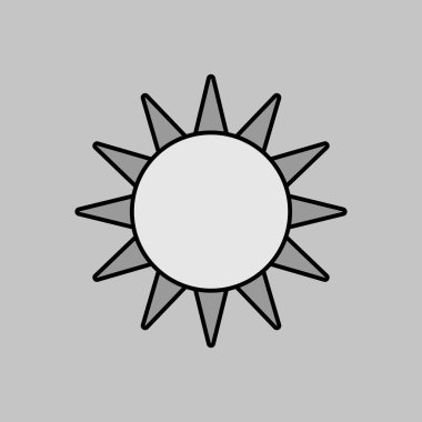 Güneş vektörü gri tonlama simgesini izole etti. Hava durumu. Seyahat ve turizm web sitesi ve uygulama tasarımı, logo, uygulama, UI için grafik sembolü