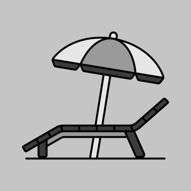 Lounger Beach Güneşli Sandalye gri ölçekli vektör simgesi. Yaz tabelası. Seyahat ve turizm web sitesi ve uygulama tasarımı, logo, uygulama, UI için grafik sembolü