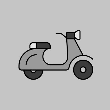 Scooter moped gri ölçekli vektör simgesi. Seyahat ve turizm web sitesi ve uygulama tasarımı, logo, uygulama, UI için grafik sembolü