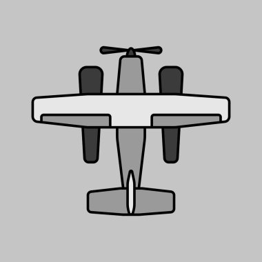 Küçük amfibi deniz uçağı, gri tonlama vektör ikonu. Seyahat ve turizm web sitesi ve uygulama tasarımı, logo, uygulama, UI için grafik sembolü