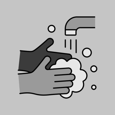 Washing hands with soap to prevent virus and bacteria vector grayscale icon. Coronavirus. Graph symbol for medical web site and apps design, logo, app, UI