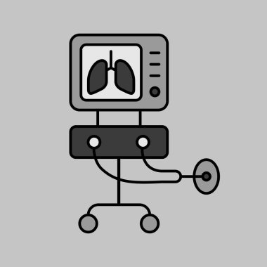ICU ventilator vector grayscale icon, medical therapy for lungs ventilation. Intensive care for COVID-19. Medical sign. Coronavirus