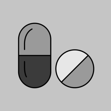 Tablets and pill vector grayscale icon. Medicine and healthcare, medical support sign. Graph symbol for medical web site and apps design, logo, app, UI