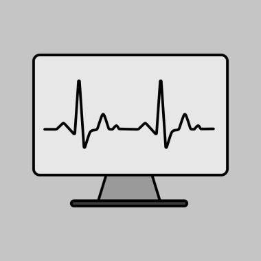 Computer diagnostics vector grayscale icon. Medicine and healthcare, medical support sign. Graph symbol for medical web site and apps design, logo, app, UI