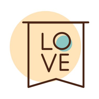 Yazıt aşk simgesiyle bayrak. Sevgililer günü sembolü. Vektör çizim, romantizm unsurları. Etiket, yama, rozet, kart için evlilik, düğün