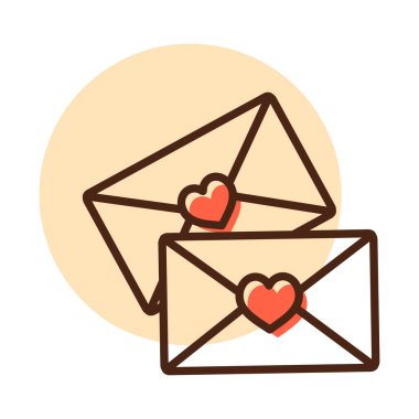 İki zarf simgesi. Aşk mektubu. Sevgililer günü sembolü. Vektör çizim, romantizm unsurları. Etiket, yama, rozet, kart için evlilik, düğün