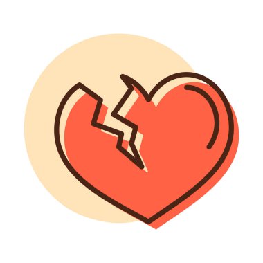 Kırık kalp simgesi. Sevgililer günü sembolü. Vektör çizim, romantizm unsurları. Etiket, yama, rozet, kart için evlilik, düğün