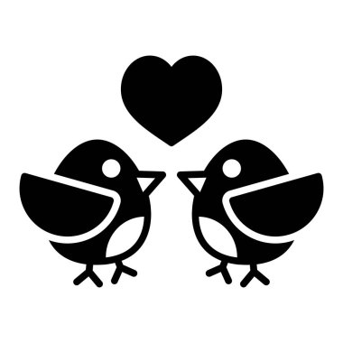 Love birds glyph icon. Couple in love symbol. Valentine day. Vector illustration, romance elements. Sticker, patch, badge, card for marriage, wedding