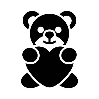 Teddy holding in the paws of big heart glyph icon. Valentine day symbol. Vector illustration, romance elements. Sticker, patch, badge, card for marriage, wedding