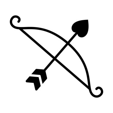 Cupid bow and arrow glyph icon. Valentine day symbol. Vector illustration, romance elements. Sticker, patch, badge, card for marriage, wedding