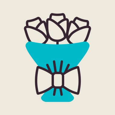 Red roses bouquet icon. Valentine day symbol. Vector illustration, romance elements. Sticker, patch, badge, card for marriage, wedding