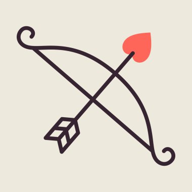 Cupid bow and arrow icon. Valentine day symbol. Vector illustration, romance elements. Sticker, patch, badge, card for marriage, wedding