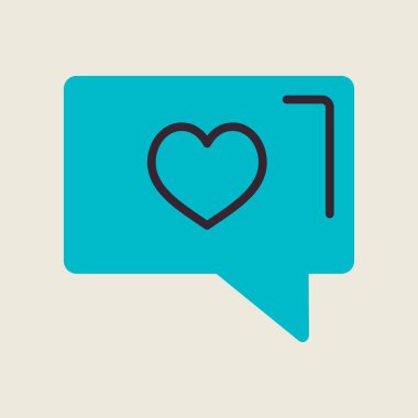 Metin kabarcık kalp simgesi ile. Sevgililer günü sembolü. Vektör çizim, romantizm unsurları. Etiket, yama, rozet, kart için evlilik, düğün