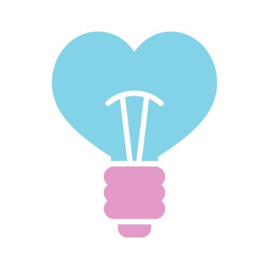 Heart shape in light bulb glyph icon isolated. Valentine day symbol. Vector illustration, romance elements. Sticker, patch, badge, card for marriage, wedding