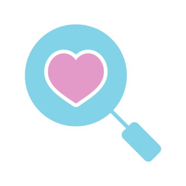 Heart search glyph icon. Valentines day symbol. Vector illustration, romance elements. Sticker, patch, badge, card for marriage, wedding