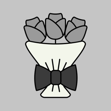 Red roses bouquet glyph icon. Valentine day symbol. Vector illustration, romance elements. Sticker, patch, badge, card for marriage, wedding