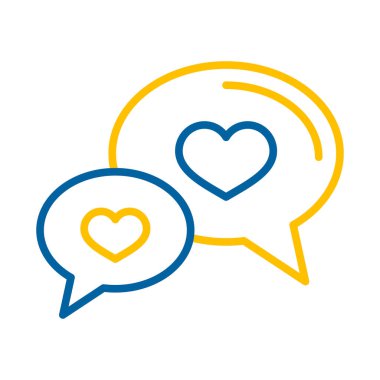 Konuşma balonları ile kalp simgesi. Sevgililer günü sembolü. Vektör çizim, romantizm unsurları. Etiket, yama, rozet, kart için evlilik, düğün