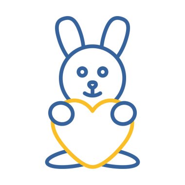 Cute plush rabbit with heart icon. Valentine day symbol. Vector illustration, romance elements. Sticker, patch, badge, card for marriage, wedding