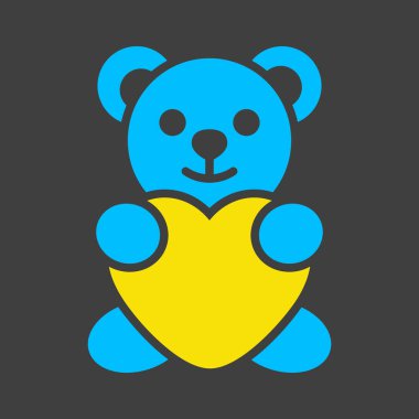 Teddy holding in the paws of big heart glyph on dark background icon. Valentine day symbol. Vector illustration, romance elements. Sticker, patch, badge, card for marriage, wedding