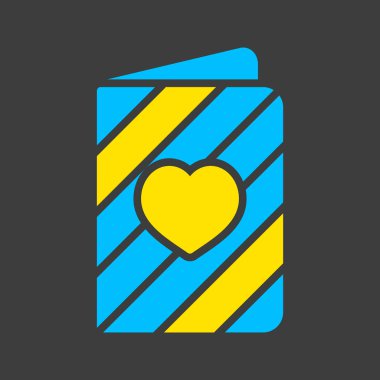 Greeting card with heart glyph on dark background icon. Valentine day symbol. Vector illustration, romance elements. Sticker, patch, badge, card for marriage, wedding