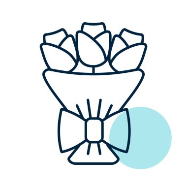 Red roses bouquet icon. Valentine day symbol. Vector illustration, romance elements. Sticker, patch, badge, card for marriage, wedding