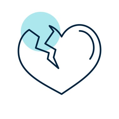 Kırık kalp simgesi. Sevgililer günü sembolü. Vektör çizim, romantizm unsurları. Etiket, yama, rozet, kart için evlilik, düğün