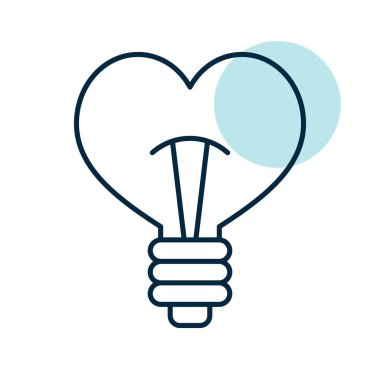 Heart shape in light bulb icon isolated. Valentine day symbol. Vector illustration, romance elements. Sticker, patch, badge, card for marriage, wedding