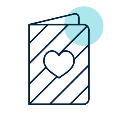 Greeting card with heart icon. Valentine day symbol. Vector illustration, romance elements. Sticker, patch, badge, card for marriage, wedding