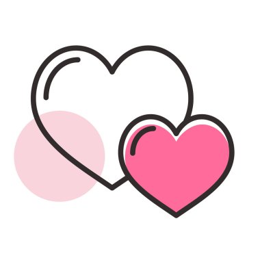 Two heart isolated icon. Valentine day symbol. Vector illustration, romance elements. Sticker, patch, badge, card for marriage, wedding