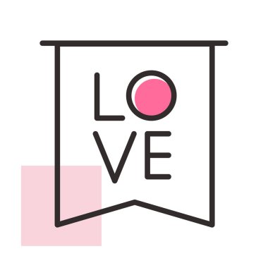 Yazıt aşk simgesiyle bayrak. Sevgililer günü sembolü. Vektör çizim, romantizm unsurları. Etiket, yama, rozet, kart için evlilik, düğün