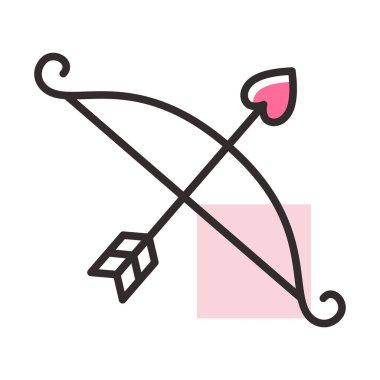Cupid bow and arrow icon. Valentine day symbol. Vector illustration, romance elements. Sticker, patch, badge, card for marriage, wedding