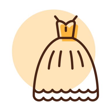 Wedding dress isolated icon. Vector illustration, romance elements. Sticker, patch, badge, card for marriage, valentine