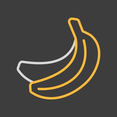 Banana vector on dark background icon. Graph symbol for food and drinks web site, apps design, mobile apps and print media, logo, UI