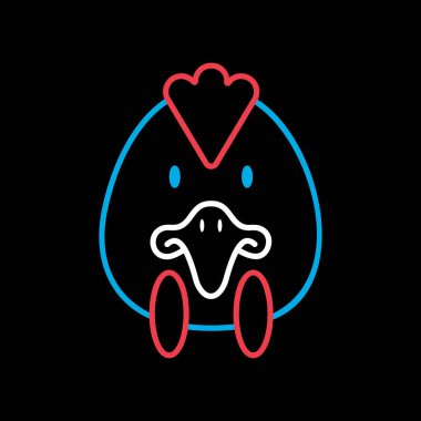 Siyah arkaplan simgesi üzerinde tavuk. Hayvan başlı vektör illüstrasyonu. Tarım işareti. Web sitenizin tasarımı için grafik sembolü, logo, uygulama, UI. EPS10.