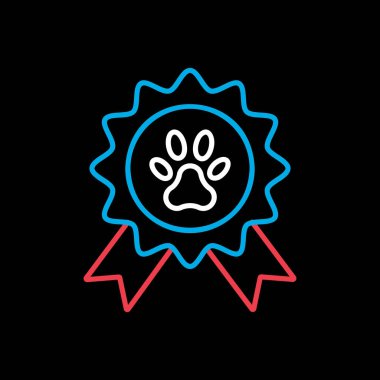 Siyah arka planda evcil hayvanlar ödüllü rosette vektör ikonu. Evcil hayvan işareti. Evcil hayvan ve veteriner web sitesi ve uygulama tasarımı, logo, uygulama, UI için grafik sembolü
