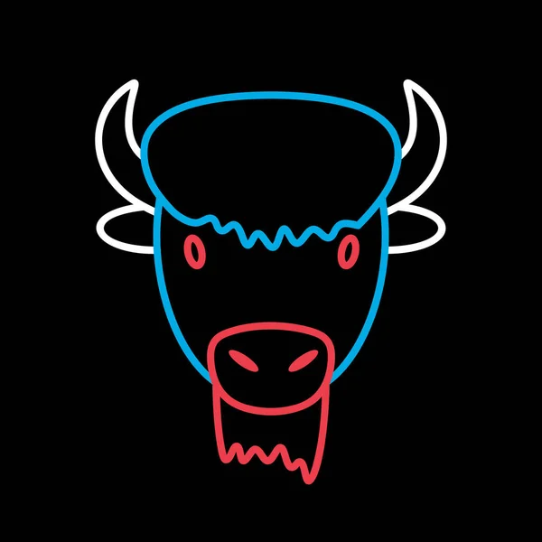 Bison Buffel Oxe Svart Bakgrund Ikon Djurhuvudets Vektor Jordbruksskylt Diagram — Stock vektor