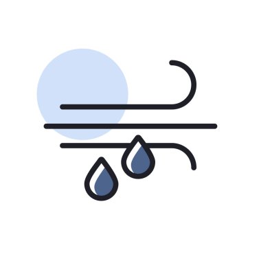 Rüzgar yağmuru vektör simgesi. Meteoroloji işareti. Seyahat, turizm ve hava durumu web sitesi ve uygulama tasarımı, logo, uygulama, UI için grafik sembolü