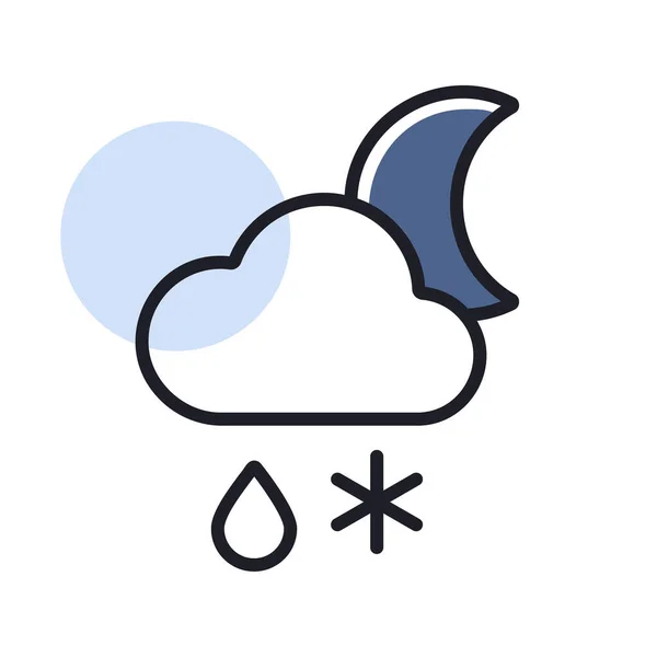 Moln Med Snö Och Regnmåne Ikon Meteorologiska Tecken Diagram Symbol — Stock vektor