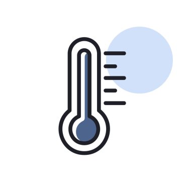 Termometre ısısı sıcak vektör simgesi. Meteoroloji işareti. Seyahat, turizm ve hava durumu web sitesi ve uygulama tasarımı, logo, uygulama, UI için grafik sembolü
