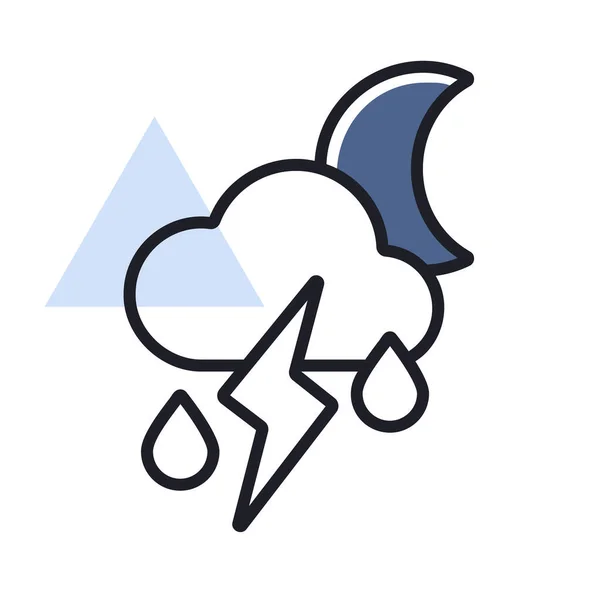 Місячна Хмара Падаючим Дощем Блискавичною Векторною Піктограмою Метеорологічний Знак Символ — стоковий вектор