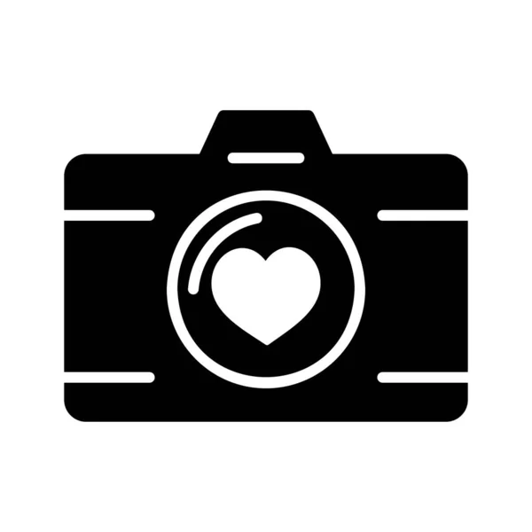 Caméra Fête Mariage Avec Lentille Amour Icône Glyphe Isolé Illustration — Image vectorielle